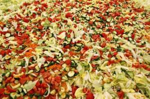 A mix of vegetables as part of the world's biggest vegetable salad is seen during a Guinness World Record attempt in Pantelimon
